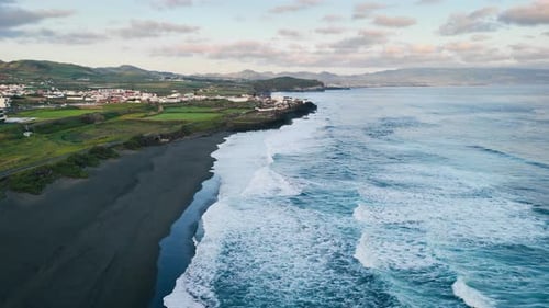 Desert Black Sand Beach with Crashing Waves Atlantic Ocean