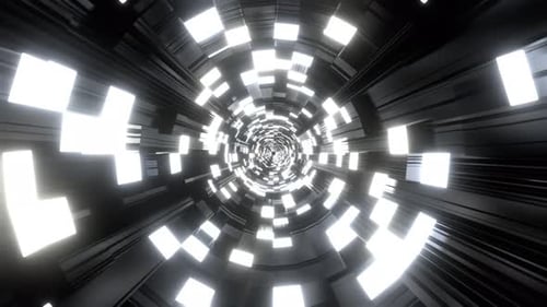 White Sci Fi Tunnel With Neon Squares Background VJ Loop l 4K