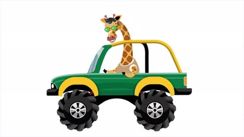 Cartoon Giraffe in Monster Truck Bouncing Animation
