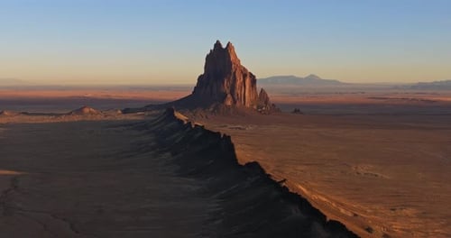 Aerial view of Shiprock isolated in remote desert terrain