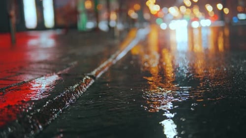 The Foot of an Unrecognizable Person Steps Into a Puddle Breezes Fly