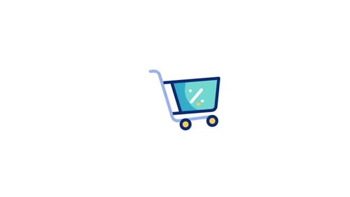 Animated Flat Design Shopping Cart with Discount Percentage Icon