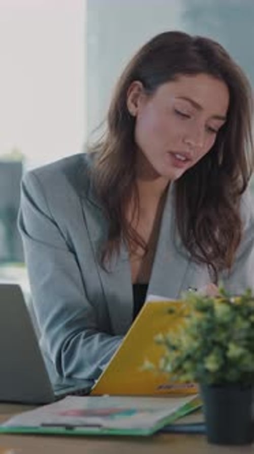 Businesswoman Works at Desk in Modern Office
