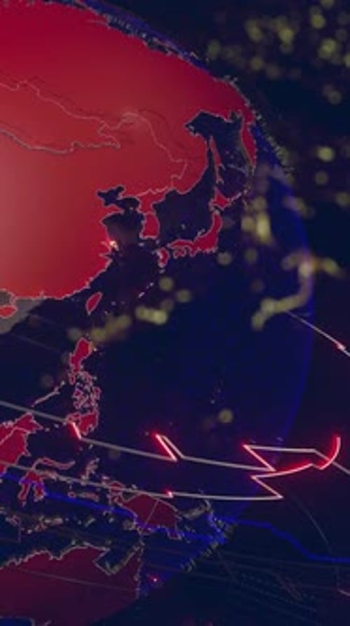 Red Illuminated Digital Earth Globe with Global Data Network Animation