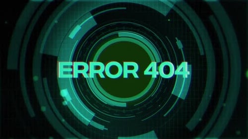 ERROR 404 Text Glitch Digital Animation with Futuristic HUD