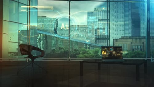 Animated Infographics Of Artificial Intelligence In A Modern Office