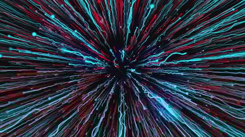 Beautiful Stream of Glowing Colorful Rays on Black Background