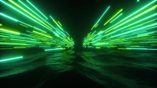 Green Neon Glowing Streaks Flyng Vj Background