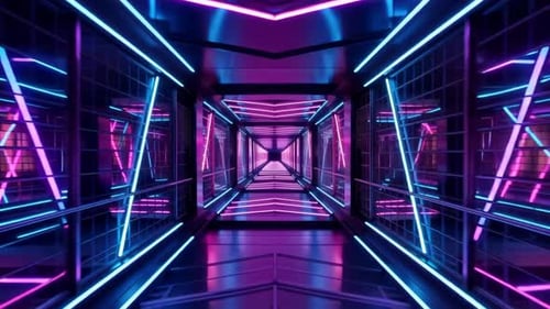 Futuristic Neon Light Tunnel Loop Background