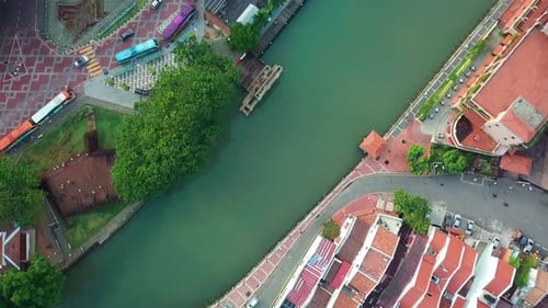 Melaka (Malacca) city top aerial view in the morning, Malaysia