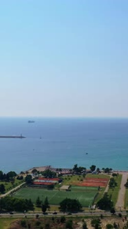Busy seashore in the resort city of Bar, Montenegro.
