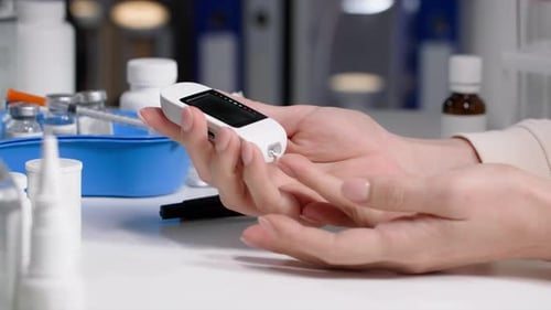 Woman Testing Blood Sugar with Glucometer