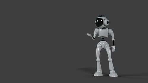 Animated 3D Robot Character Gesturing and Pointing Up