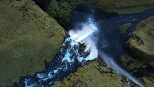 Aerial View of a Majestic Icelandic Waterfall
