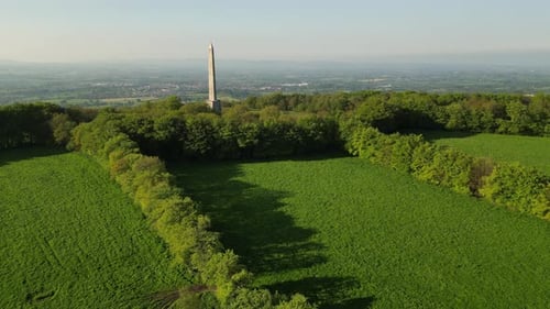 Wellington Monument, Somerset, slow aerial approach revealing town of Wellington in the distance on