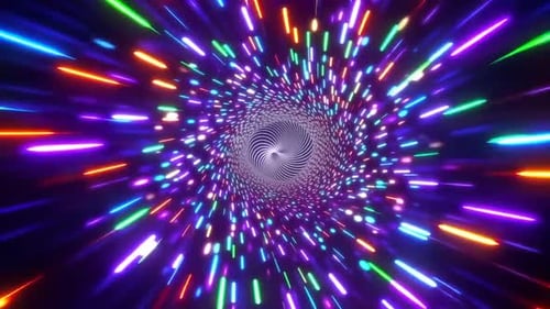 Boucle de tunnel en spirale abstraite au néon avec Hyper lumineux coloré