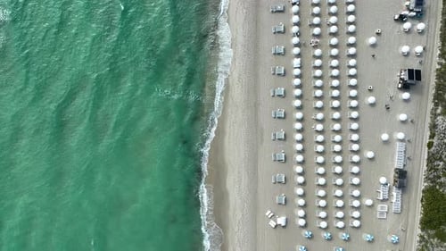 Top down of the beachfront outside of 1 Hotel Miami Beach.