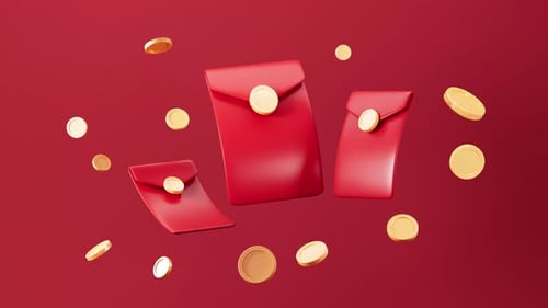 Roter Umschlag, chinesisches Frühlingsfest-Objekt zur Feier des Mondneujahrs, 3D-Rendering.