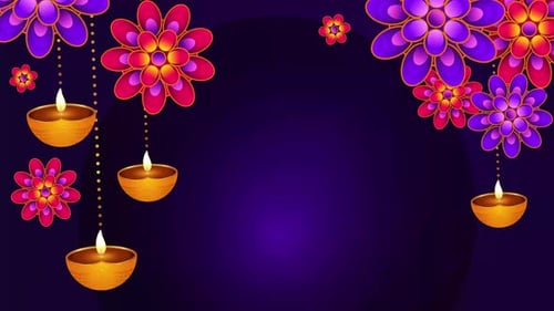 Decorative Diwali Background with Animated Diyas and Flowers