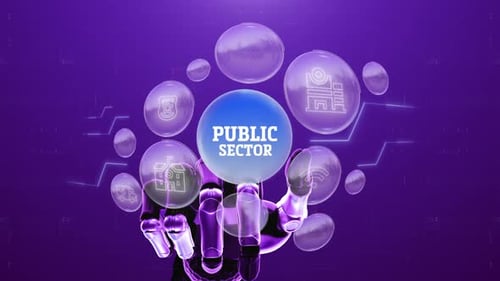 Futuristic Robotic Hand Activating Public Sector Icons