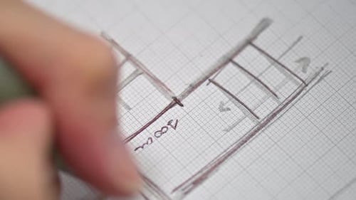 Engineering Sketching Drawing a Simple Structure with Dimensions on Grid Paper