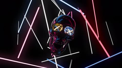 Futuristic Chrome Skull Dark Abstract Background 4K