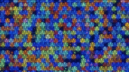 Neon Alert Symbol Hexagon Grid Background Loop