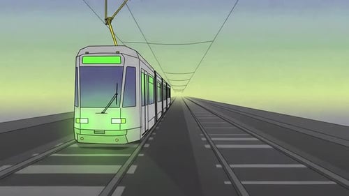 Tram travels down empty tracks