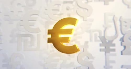 Golden Euro Currency Symbol Rotating on Financial Background