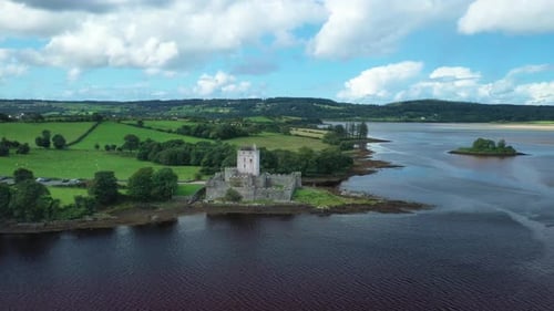 Doe Castle, Donegal County, Ireland. Aerial View of Historic Landmark From 15th Century and Scenic S