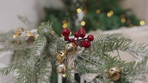 Christmas Decor Close Up with Bells and Berries