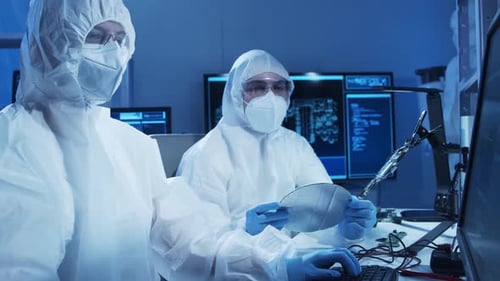 Group of Professional Engineer is Developing a Modern Microprocessor in a Futuristic Laboratory