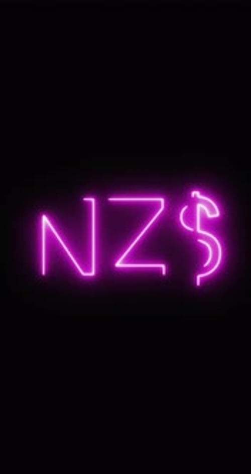 New Zealand Dollar Symbol in a neon light. Loop. 4K Vertical
