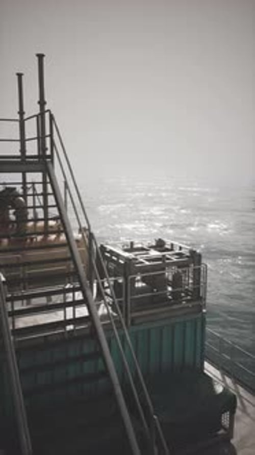 Vast Ocean View From an Oil Rig Under a Hazy Sky with Glimmering Waves