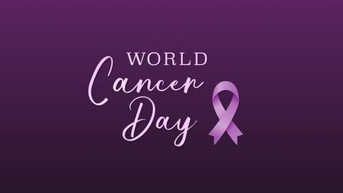 World Cancer Day Text Reveal with Awareness Ribbon
