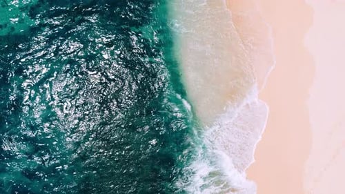 Aerial View on Ocean Waves of Blue Summer Water at Island Landscape of Sea Beach