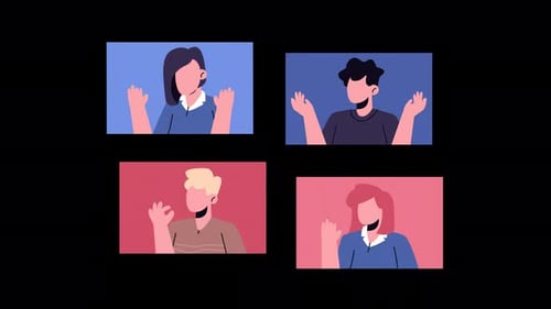 Flat Design Animated People Waving in Video Conference Call