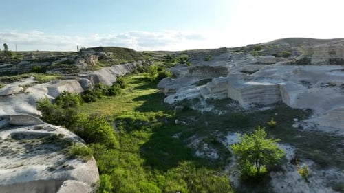 Aerial view of unique rock formations in Goreme, Cappadocia