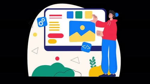 Person, die mit einer farbenfrohen Oberfläche auf einem Bildschirm interagiert