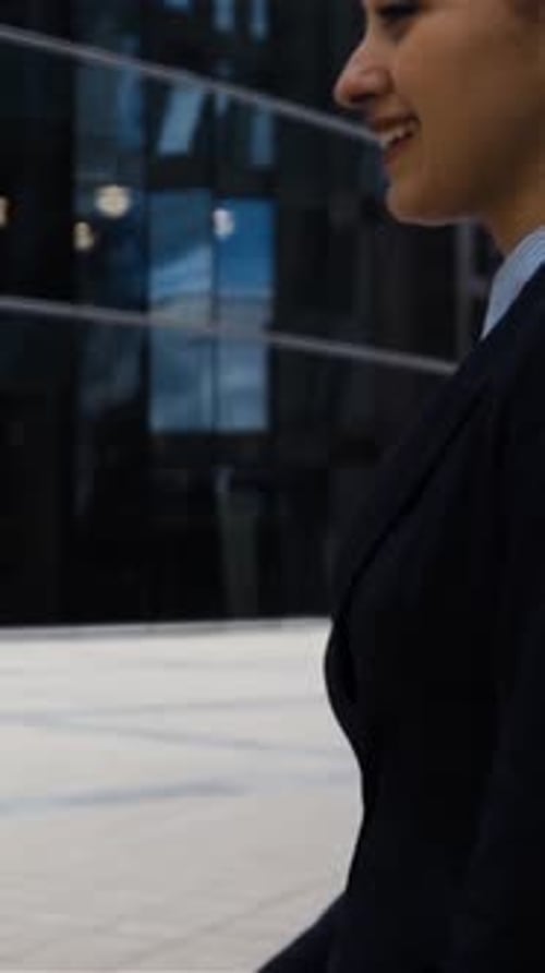 Vertical of Businesspartners Male and Female Doing a Handshake