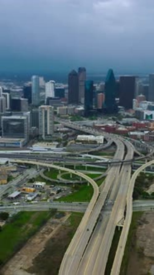 Dallas urban panorama showcasing freeway intersections and skyline