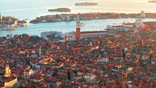 Aerial drone view of the buildings in Venice City, Italy