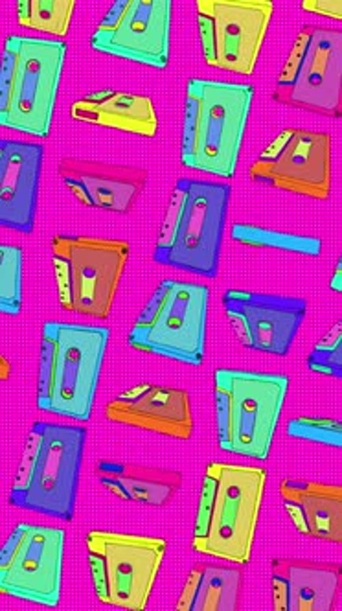 Vibrant Retro Cassette Tape Looping Pattern Background