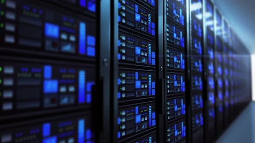 Futuristic Data Center Server Room Digital Technology Flythrough