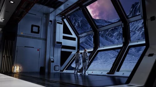 Astronauts Inside Sci Fi Base Observing Icy Planet 2