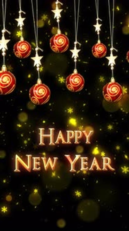Happy New Year Text Reveal with Golden Ornaments and Stars