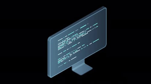 Modern Isometric Monitor with Scrolling Code Animation