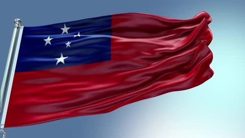Realistic Samoa Flag Waving Against Clear Blue Sky