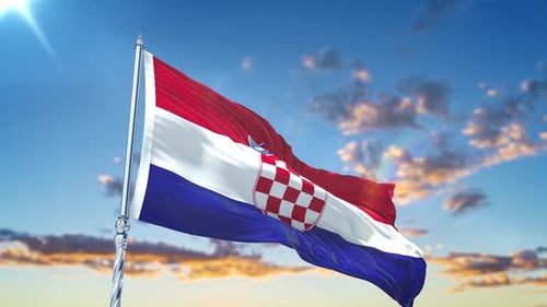 Waving Croatian Flag Animation Against Sunny Sky