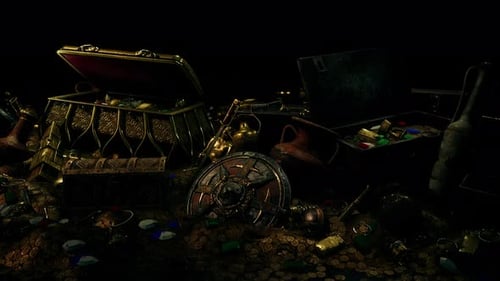 Mysterious Opened Old Wooden Treasure Chest with Light